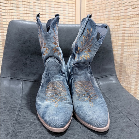 Denim Western Ankle Boots - Picture 2 of 3
